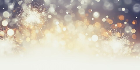 Bright white and gold fireworks at New Year with copy space. comeliness. - obrazy, fototapety, plakaty