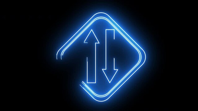 Animated two-lane road traffic sign icon with a glowing neon effect