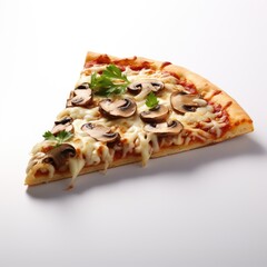 Mushroom pizza slice Isolated on white background