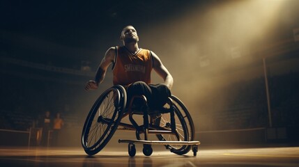 A wheelchair basketball player executing a skillful move during a competitive game - obrazy, fototapety, plakaty