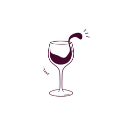 Hand Drawn illustration of wine glass icon. Doodle Vector Sketch Illustration