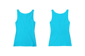 Woman Aqua Ribbed Tank Top Shirt Front and Back View for Product Mockup