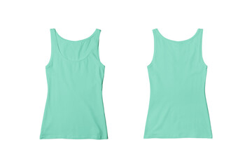 Woman Celadon Ribbed Tank Top Shirt Front and Back View for Product Mockup