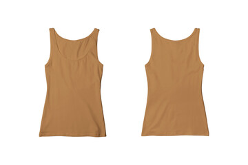 Woman Camel Ribbed Tank Top Shirt Front and Back View for Product Mockup