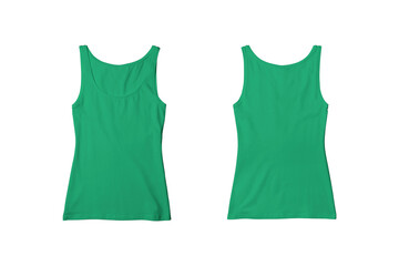 Woman Kelly Green Ribbed Tank Top Shirt Front and Back View for Product Mockup