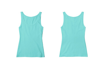 Woman Light Aqua Ribbed Tank Top Shirt Front and Back View for Product Mockup