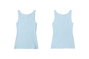 Woman Light Blue Ribbed Tank Top Shirt Front and Back View for Product Mockup