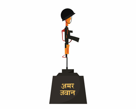 Illustration of Amar Jawan Helmet and rifle of the soldier for 26th of January, Indian republic Day celebrations.