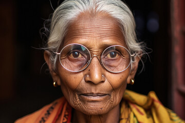 indian old woman wearing eyeglasses