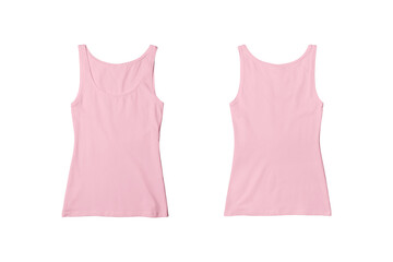 Woman Pink Ribbed Tank Top Shirt Front and Back View for Product Mockup