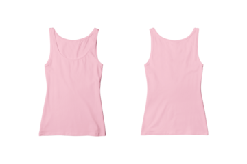 Woman Pink Ribbed Tank Top Shirt Front and Back View for Product Mockup