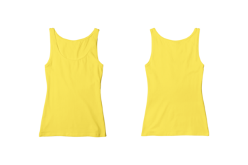 Woman Yellow Ribbed Tank Top Shirt Front and Back View for Product Mockup