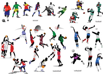 Fototapeta na wymiar Games with ball. Soccer, football, basketball, volleyball. Vector illustration
