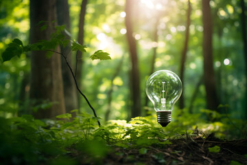 renewable energy light bulb with green energy, Earth Day or environment protection Hands protect...