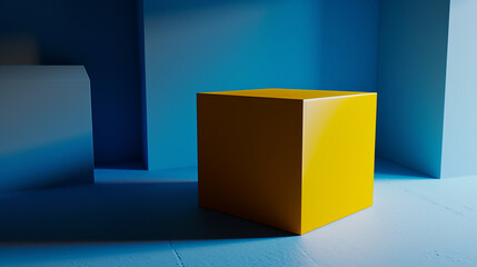 A yellow box against a blue background, creating a visually appealing contrast with the blue surroundings.