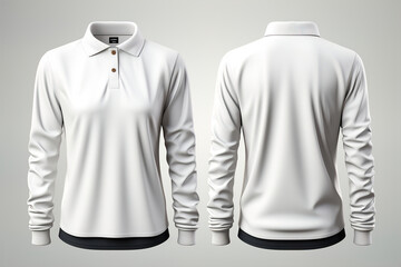 A white long sleeved shirt with a leather collar, white isolated mockup.