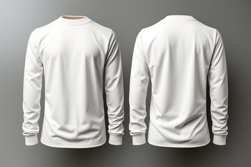 A white long sleeved shirt with a leather collar, white isolated mockup. - obrazy, fototapety, plakaty