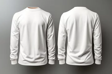 Fotobehang A white long sleeved shirt with a leather collar, white isolated mockup. © Degimages
