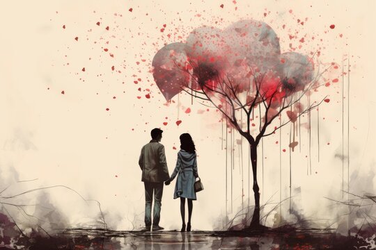 Devoted Love couple walking. Adul season. Generate Ai