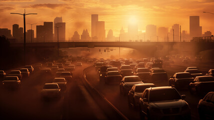 generative ai image of traffic haze at sunset