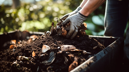 generative ai person harvesting mature compost