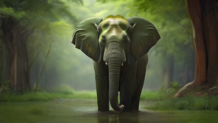 Elephant in a green natural forest