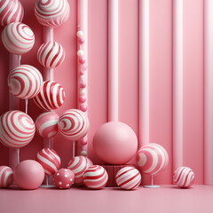 Candy cane background, party design on pink background, realistic, a heart, ilustration, Generate AI