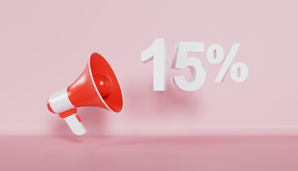 Megaphone 15 Percent Discount on Pastel Color background