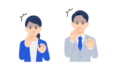 びっくり･ショックなポーズをするビジネスパーソン男女のセット【人物ベクターイラスト素材】