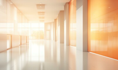 An empty hallway with orange glass walls. Generative AI.