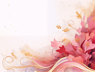 Abstract watercolor floral frame in pink and gold tones. Copy space.