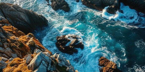 Aerial Shot of Coastline - Raw Power and Energy of the Sea - Dynamic and Awe-Inspiring