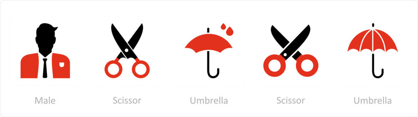 A set of 5 Mix icons as male, scissor, umbrella © popcornarts