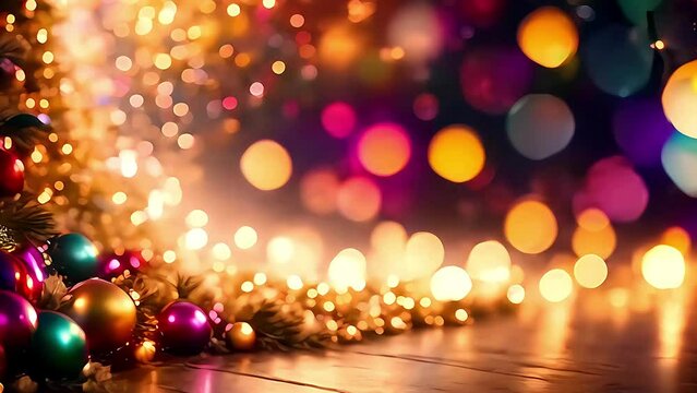 vibrant colors bokeh light golden particles New Year colorful Celebration cristmas Background