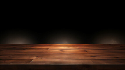 Close up of top Wooden table in dark wall background - obrazy, fototapety, plakaty