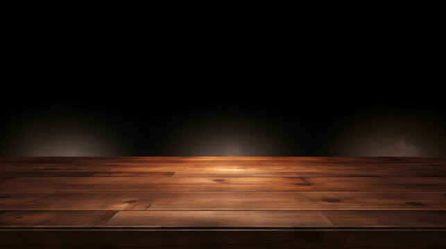 Close up of top Wooden table in dark wall background
