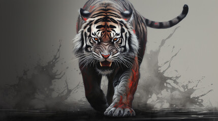 Tiger. Vector illustration, colorful, 3d rendering,vector graphics,Digital painting, Generate AI