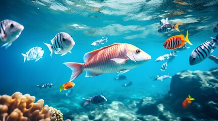 a swarm of lively fish swimming in the sea. generative AI