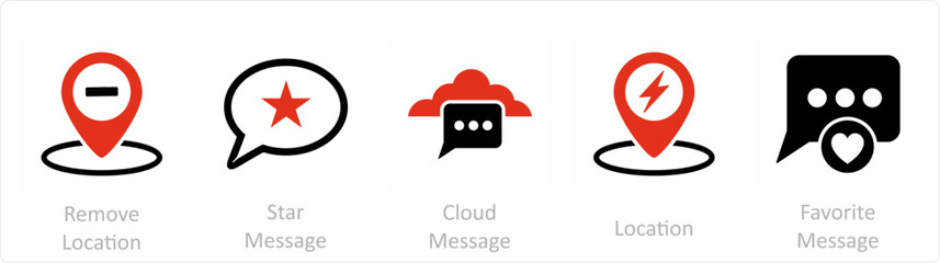 A set of 5 Business icons as remove location, star message, cloud message
