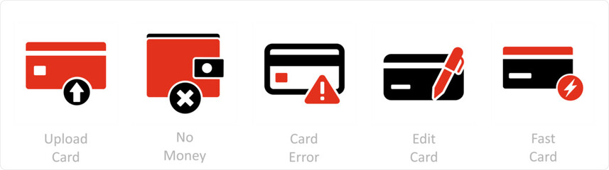 A set of 5 Business icons as upload card, no money, card error