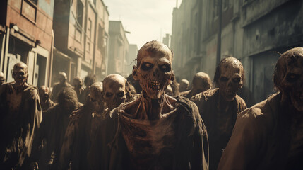 Zombie Horde Roams Through an Abandoned City