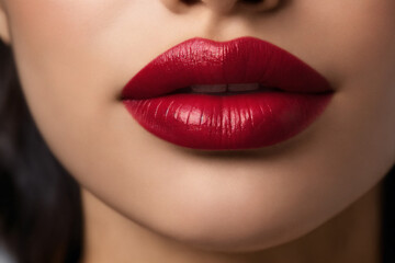 Close-up of beautiful lips with red lipstick