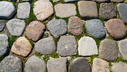 Close-up Perspective of Cobblestone. top view