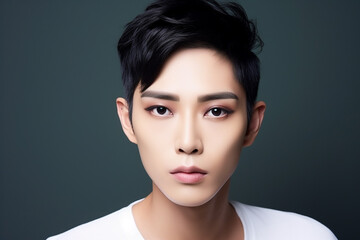 Young asian man Genderless makeup Men's cosmetics Beauty salon - obrazy, fototapety, plakaty