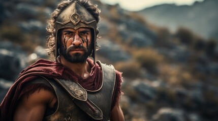 Portrait of Spartan warrior   - obrazy, fototapety, plakaty