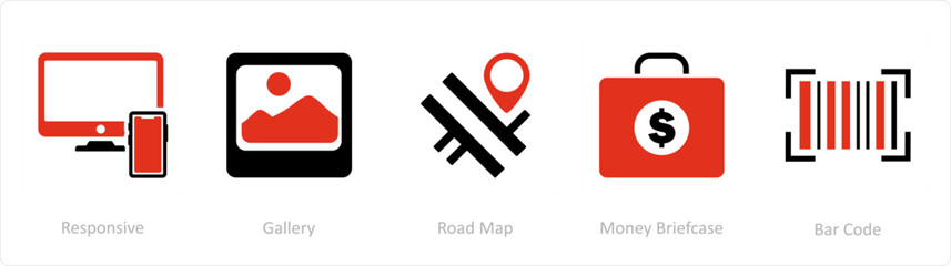 A set of 5 Business icons as responsive, gallery, road map