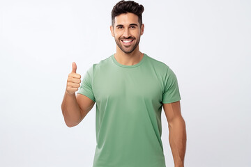 Naklejka premium handsome bearded man doing thumbs up on isolated white background