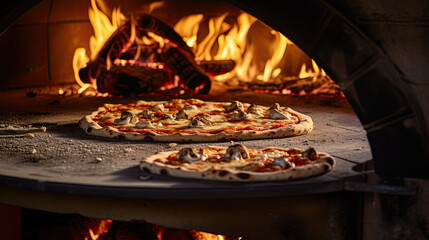 Pizza Cooking in a traditional Oven