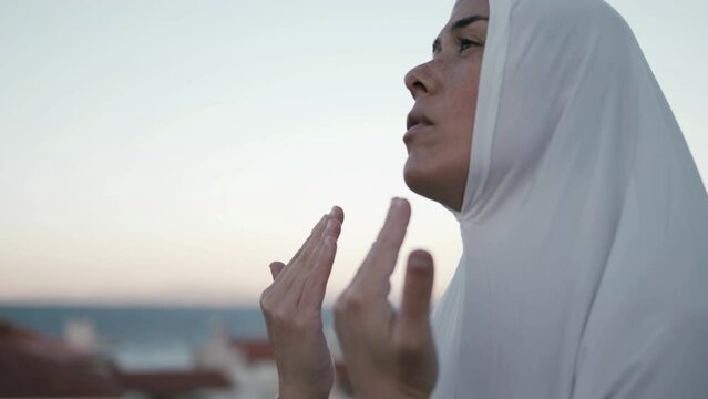 Muslim Young Woman in White Prayer Outfit