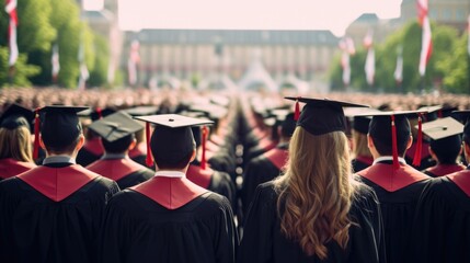 Obraz premium Rear view of the graduates in the graduation commencement ceremony